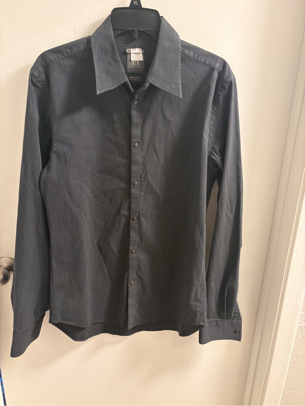 Armani Exchange Men's Slim Fit Pinstripe Dress Shirt Size M Black